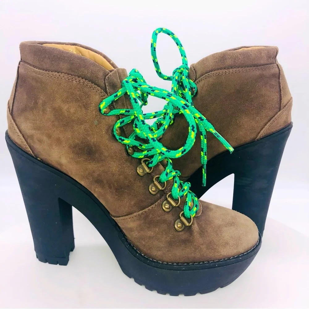 Polo Ralph Lauren Helene Oiled Suede Platform Hiking Boots EU 38 / US 8 EUC